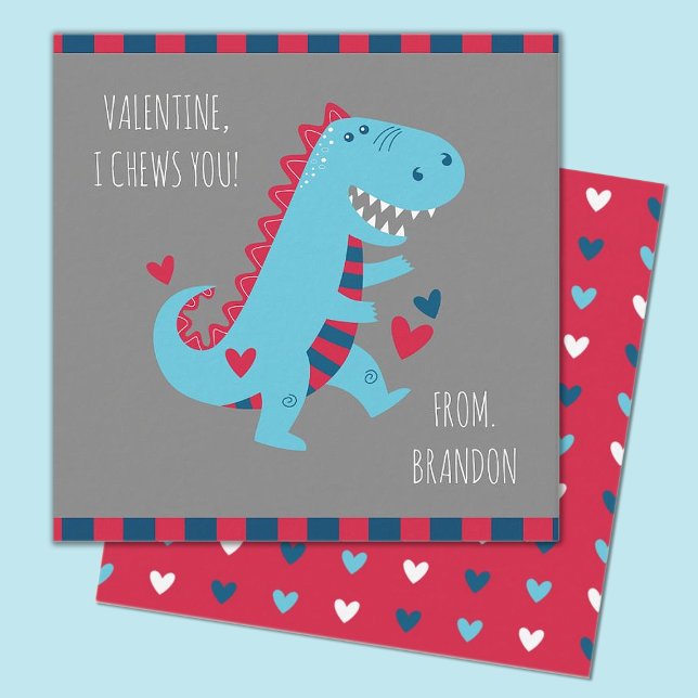Notas Filhos Sala de Aula Namorados Dinossauros Cartão N (Cute mini 2.5x2.5" dinosaur valentine, perfect for a kids classroom exchange)