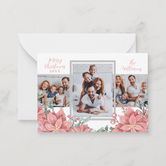 Notas Floral Modern 3 Photo Collage Feliz Cartão de Nata (Frente)