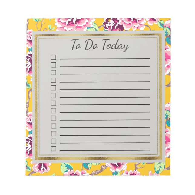 Notas Flores Amarelas Rosa Douradas Para Fazer Bloco De  (Frente)