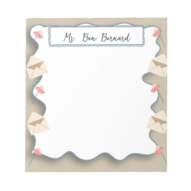 Notas Flores e envelopes elegantes com o nome Bloco de n (Frente)