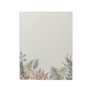 Notas Flores Selvagens Papel-Carta Linhado Bloco de Nota
