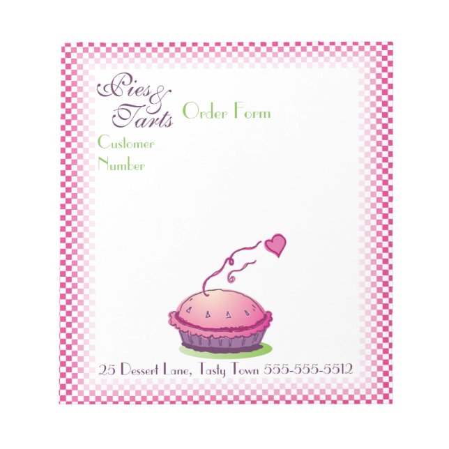 Notas Formulário de pedido de tartes e tortas do Bloco d (Frente)