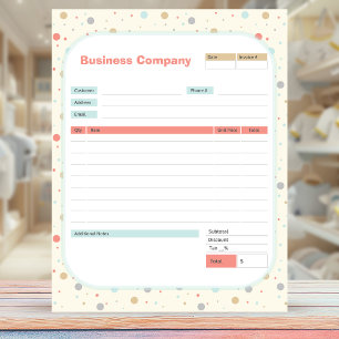 Notas Formulário de Pedido de Tema do Bolinhas e Bloco d