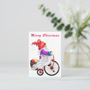 Notas Gnome bonito com cartão de Natal de bicicleta