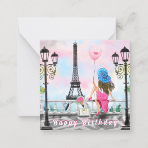 Notas Mulher no Cartão de Aniversário de Paris com Torre