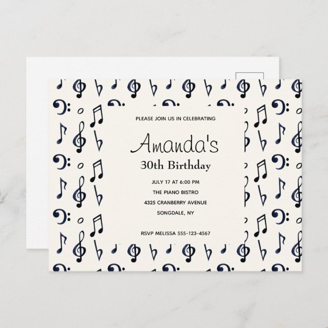 Notas Musicais bonitas Concurso de Aniversário (Frente/Verso)