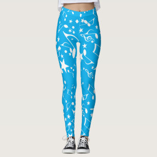 Notas Musicais Brancas sobre Leggings Azuis