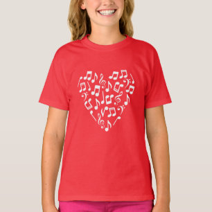 Notas musicais Camisas cardíacas (Vermelho e Branc