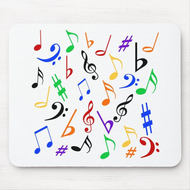 Notas musicais coloridas Mousepad (Frente)