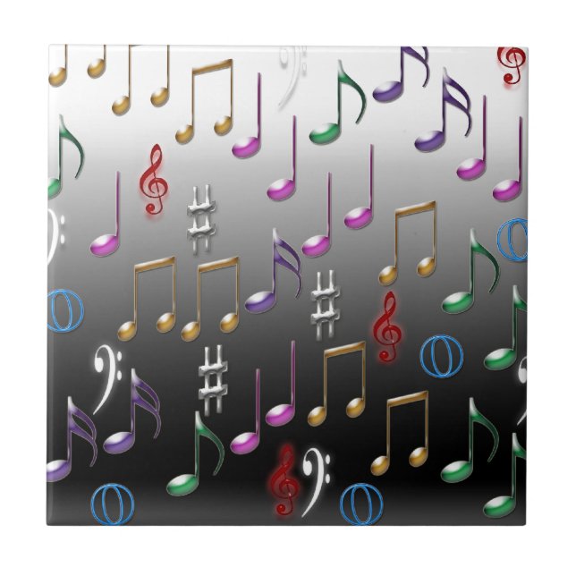 Notas musicais coloridas no fundo cinzento (Frente)