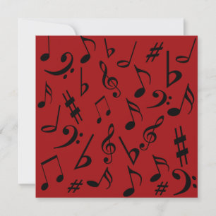 Notas Musicais Convite Personalizável Vermelho e 