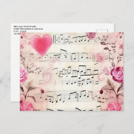 Notas Musicais e Rosas Design Vintage