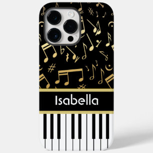 Notas Musicais e Teclas de Piano Preto e Dourado