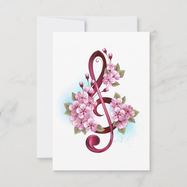 Notas musicais em clave de sol com flores de Sakur (Frente)