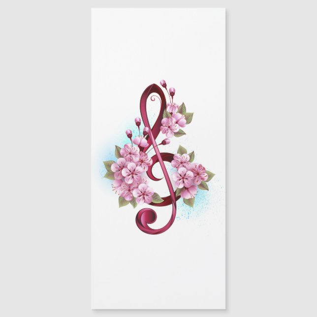 Notas musicais em clave de sol com flores de Sakur (Frente)