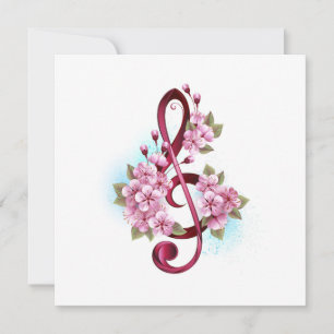 Notas musicais em clave de sol com flores de Sakur