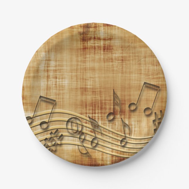 Notas Musicais, Prato de Papel Marrom Abstrato (Frente)