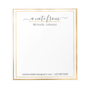 Notas Nome Personalizado Dourado   Da Mesa Do Bloco De N