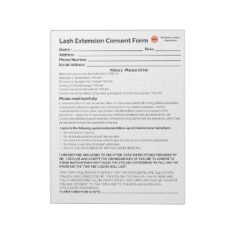 Notas *Novo* Formulário de consentimento Lash no bloco d
