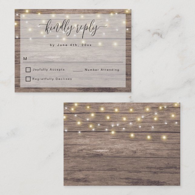 Notas Orçamento Rustic Wood String Luzes de Casca Cartão (Frente/Verso)