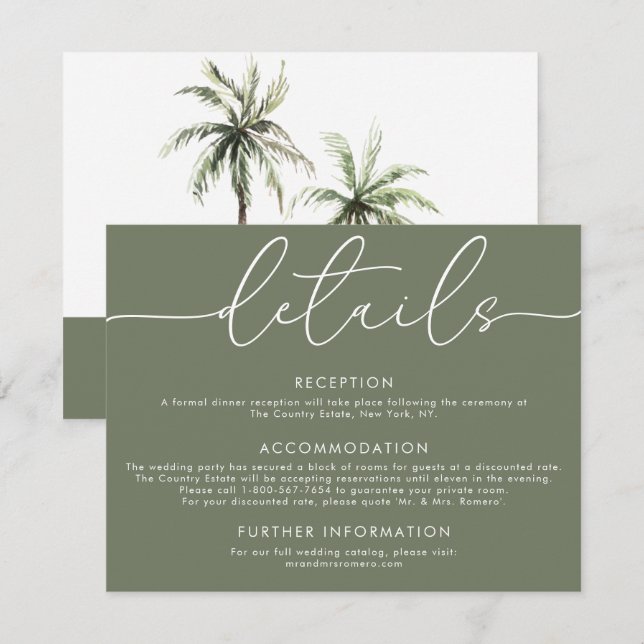 Notas Palm Tree Tropical | Cartão Mínimo de Detalhes de  (Frente/Verso)