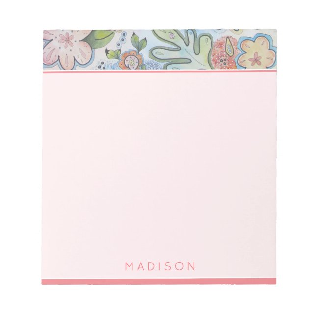 Notas Papel de Carta Personalizada Floral para Bloco de  (Frente)