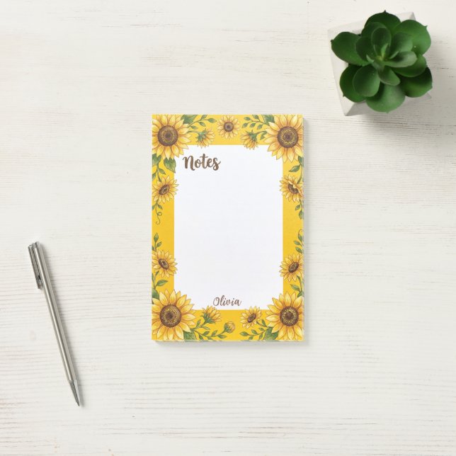 Notas Personalizadas de Girassol Floral Bloco de N (Escritótio)