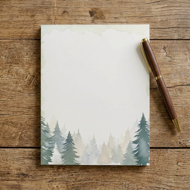 Notas Pinheiros verdes com tema de inverno, bloco de anz (Winter themed green pine trees plain notepad)