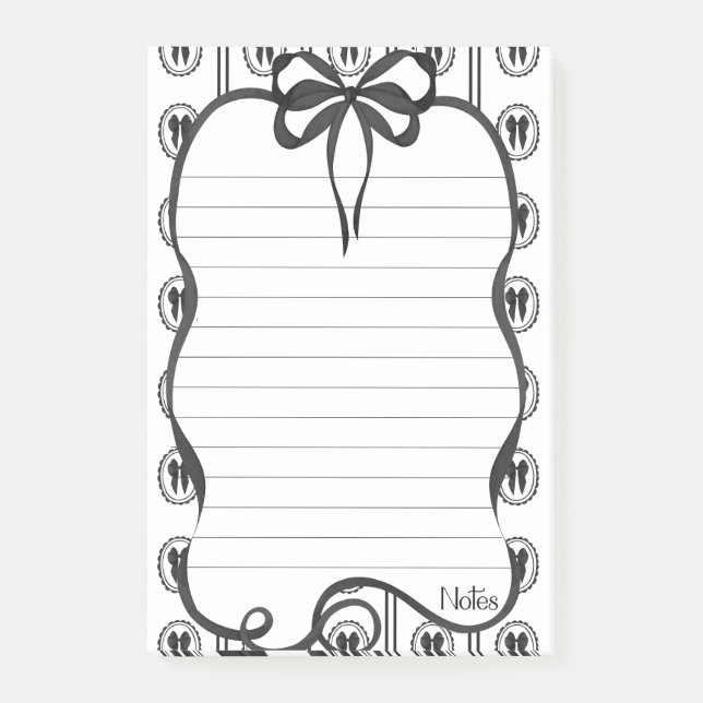 Notas Preto com Laço 4x6 Bloco de Notas Adesivas (Frente)