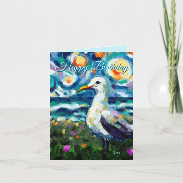 Notas Seagull Van Gogh Style Beach Sky - Cartão de Anive (Frente)