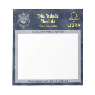 Notas Símbolo Zodiac Libra e Gato Místico - Bloco de Not