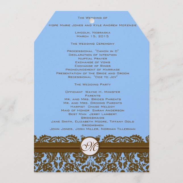 Notas técnicas do programa de casamento tema damas (Frente)