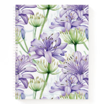 Notebook Agapanthus Floral Roxo e Branco
