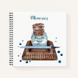 Notebook antiquado de espiral no Inkwell