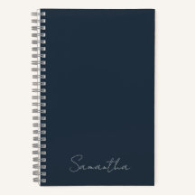 Notebook Azul Escuro de Nome Personalizado Elegant