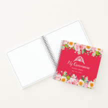 Notebook Bright Red Floral Quinceanera Guestbook