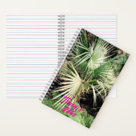Notebook com árvore de palma com gráficos tropicai