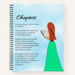 Notebook com capítulos de história