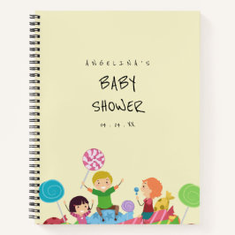 Notebook com lista de presentes de Chá de fraldas