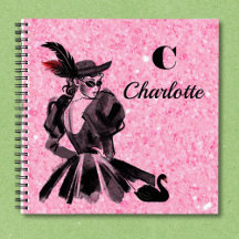 Notebook cor-de-rosa cinza com modelo Coquette