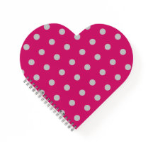 Notebook de coração bolinhas (rosa quente e Cinza)