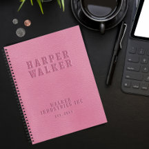 Notebook de couro rosa rosa personalizado embutido