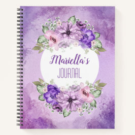 Notebook de Flores de Aquarela Púrpura Personaliza