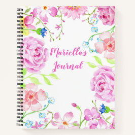 Notebook de Flores de Cores Aquáticas Personalizad
