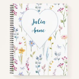 Notebook de flores silvestres de campo de aquarela
