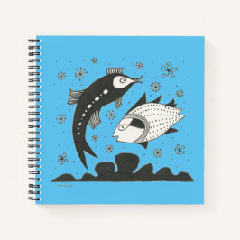 Notebook de peixe azul inspirado no grego micênico