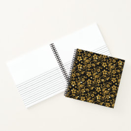 Notebook/Diário Floral Dourado e preto