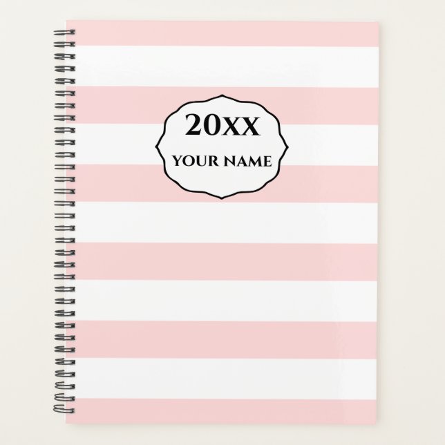 Notebook do Planejador de Stripes Rosa Personaliza (Frente)