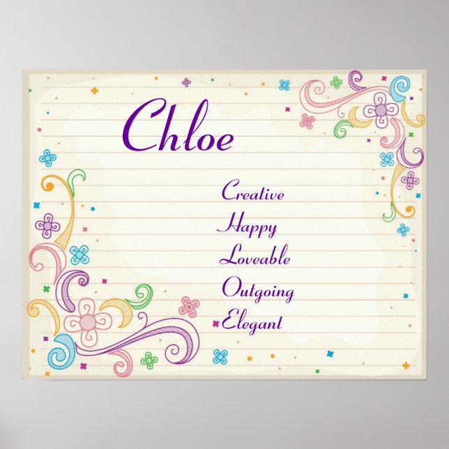 Notebook Doodles Teen Girl Name Art Impressão (Frente)