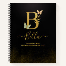 Notebook Dourado B personalizado - Monograma Flora